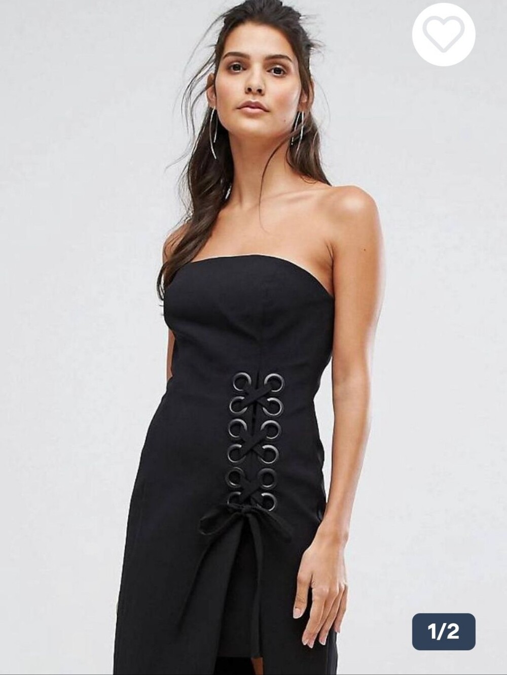Finders Keepers Black Strapless Lace-Up Midi Dress with Front Slit